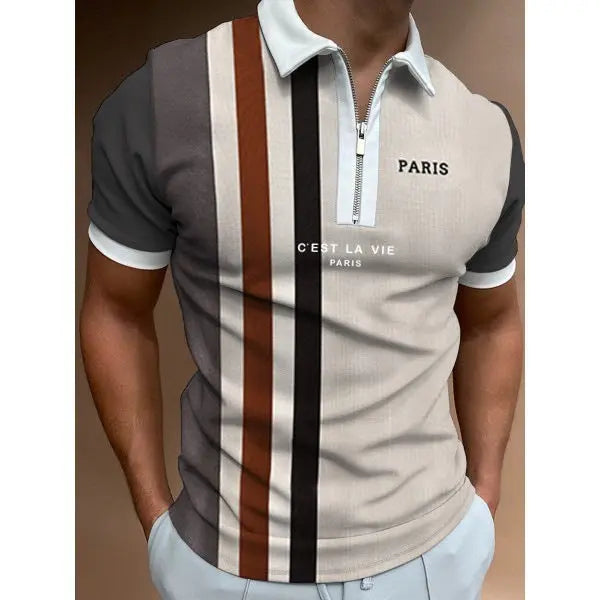 Men's Summer Polo Zipper Color Matching Sports Polo Shirt Trendify