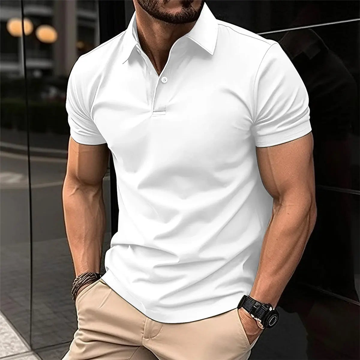 Summer Short Sleeve Polo Shirt Men Solid Color Button Lapel Button Top Trendify
