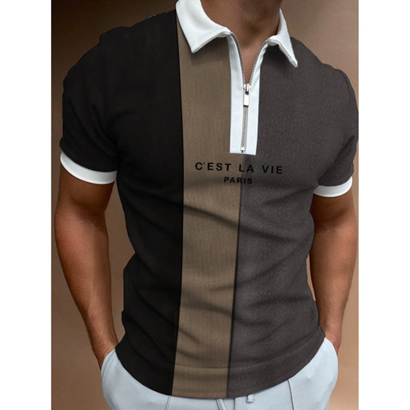 Men's Summer Zip-Up Polo Shirt