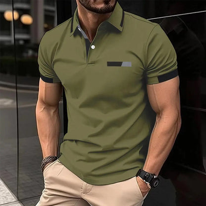 Men's Casual Polo Shirt Chest Faux Pocket Lapel Button Business T-shirt Trendify