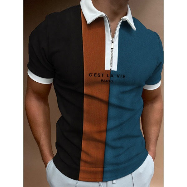 Men's Summer Zip-Up Polo Shirt