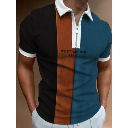 Men's Summer Zip-Up Polo Shirt