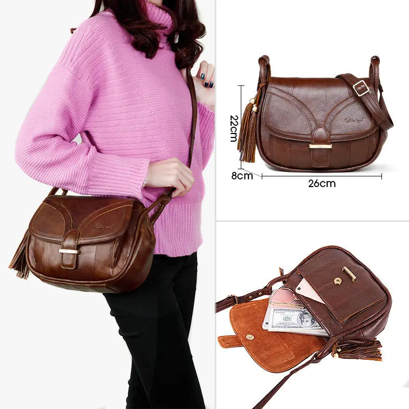 Vintage plain leather ladies one-shoulder messenger bag