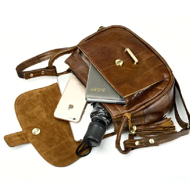 Vintage plain leather ladies one-shoulder messenger bag