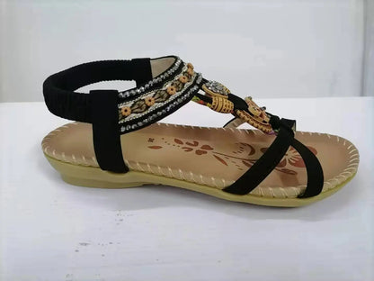 Large Size Flat Sandals Flower Rhinestone Sandals Beach Shoes Trendify