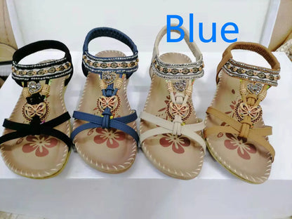 Large Size Flat Sandals Flower Rhinestone Sandals Beach Shoes Trendify
