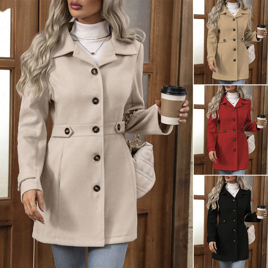 Elegant Single-breasted Woolen Coat