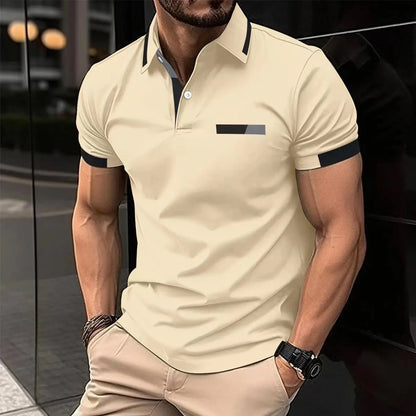 Men's Casual Polo Shirt Chest Faux Pocket Lapel Button Business T-shirt Trendify