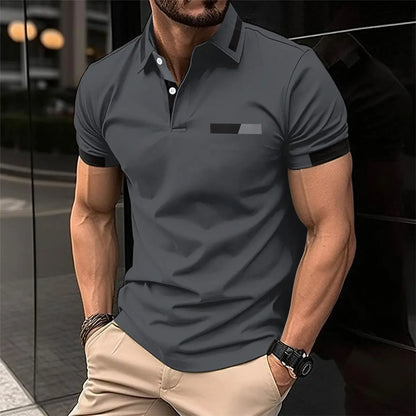 Men's Casual Polo Shirt Chest Faux Pocket Lapel Button Business T-shirt Trendify
