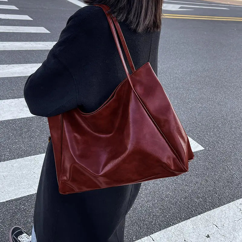 Fashion Handbag New Autumn And Winter Japanese And Korean Large Capacity Soft Leather Shoulder Bag Retro Casual Handbag