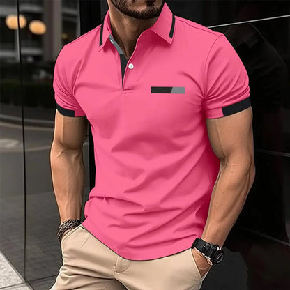 Men's Casual Polo Shirt Chest Faux Pocket Lapel Button Business T-shirt Trendify