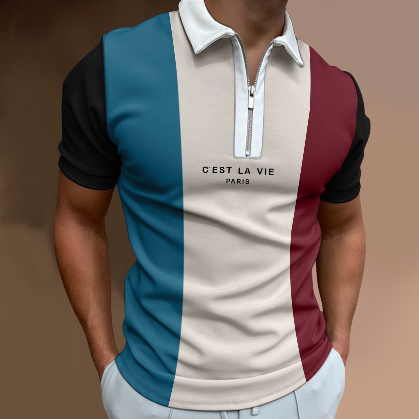 Men's Summer Zip-Up Polo Shirt