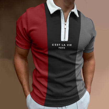 Men's Summer Zip-Up Polo Shirt