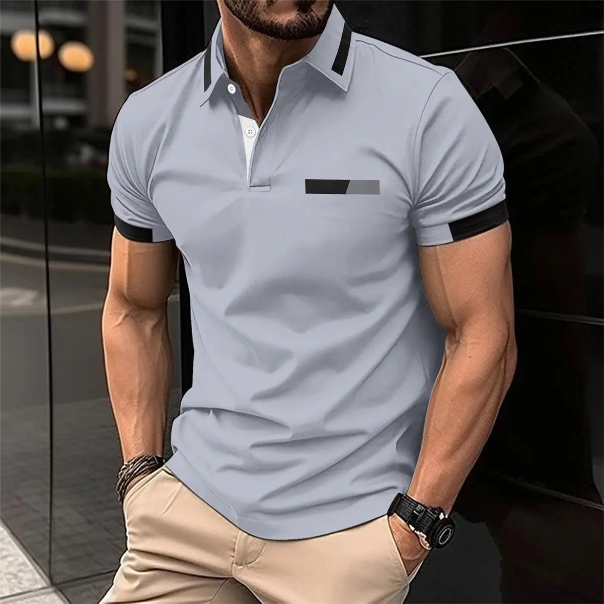 Men's Casual Polo Shirt Chest Faux Pocket Lapel Button Business T-shirt Trendify