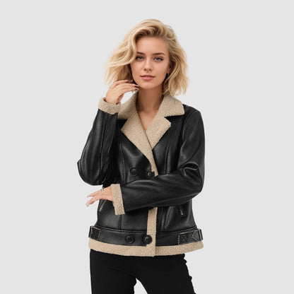 Fleece Padded Women's Leather Coat