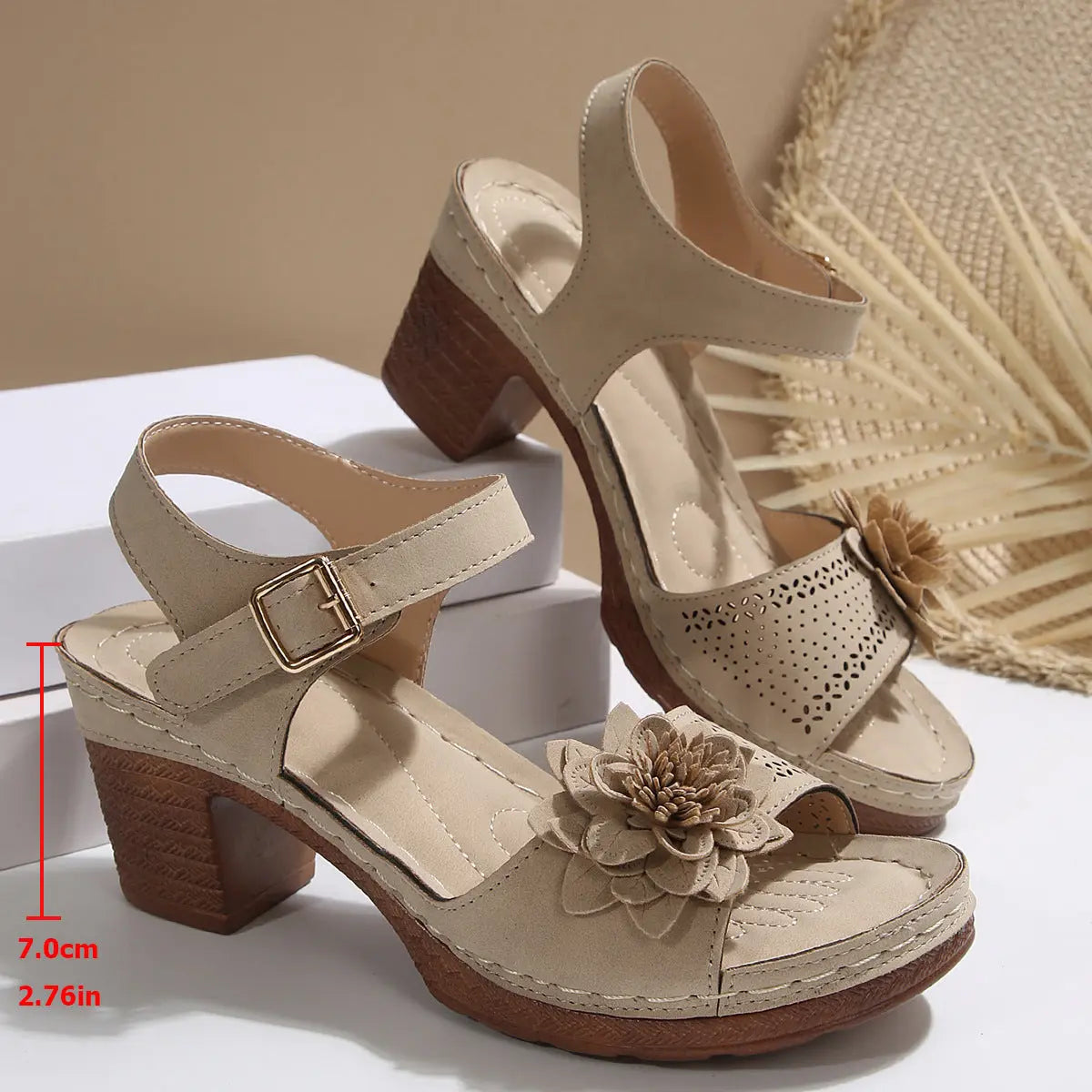 Women's Flowers Chunky Heel Sandals Summer Plus Size Platform Shoes Trendify