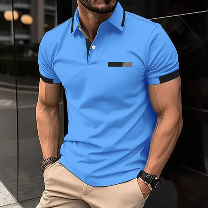 Men's Casual Polo Shirt Chest Faux Pocket Lapel Button Business T-shirt Trendify