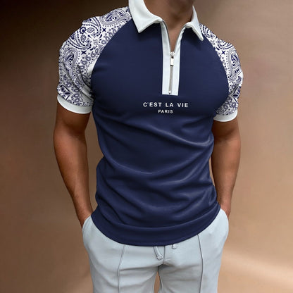 Men's Summer Zip-Up Polo Shirt