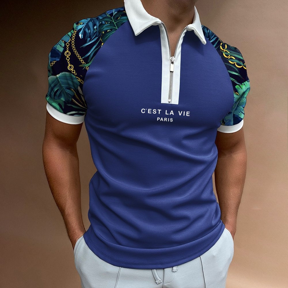 Men's Summer Zip-Up Polo Shirt