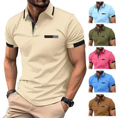 Men's Casual Polo Shirt Chest Faux Pocket Lapel Button Business T-shirt Trendify