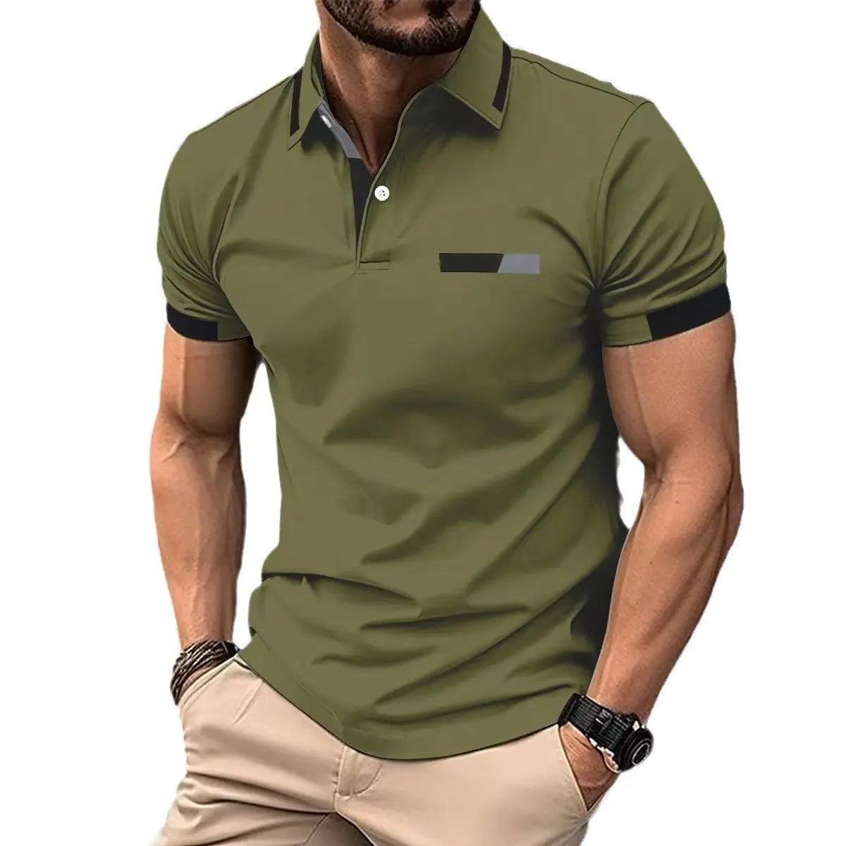 Men's Casual Polo Shirt Chest Faux Pocket Lapel Button Business T-shirt Trendify